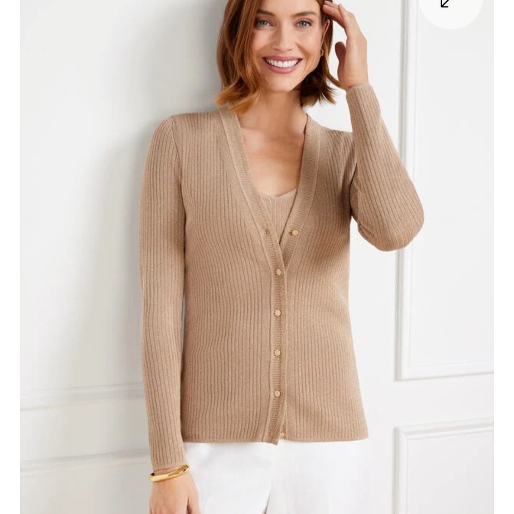 Talbots Gold Ribbed Metallic Cardigan Sweater Set (2 Pieces Total)